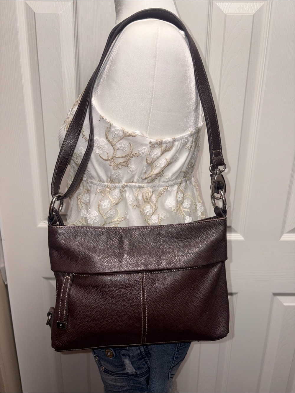 Tignanello Dark Brown Leather Fold-Over Shoulder Bag
